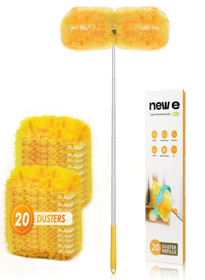 NEWE Dusters for Cleaning with 20 Refills for Flash, Extendable Handle Heavy Duty Dust Magnet for Swiffer with Microfibers, 360 Degree Multi-Surface Dusting Kit for Blinds Furniture (Yellow - Image 1