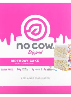 No Cow Dipped Protein Bar Birthday Cake 12 Bars 2.12 oz (60 g) Each 