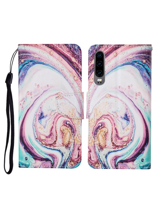 Zaboon Case For Huawei P30 Colored Drawing Pattern Horizontal Flip Leather Case with Holder & Card Slots & Wallet & Lanyard - Image 1