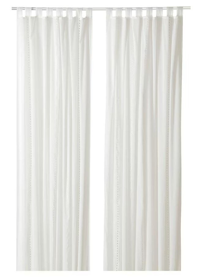 Generic - Sheer Curtains 1 Pair White Embroidery 145x300cm - Image 1