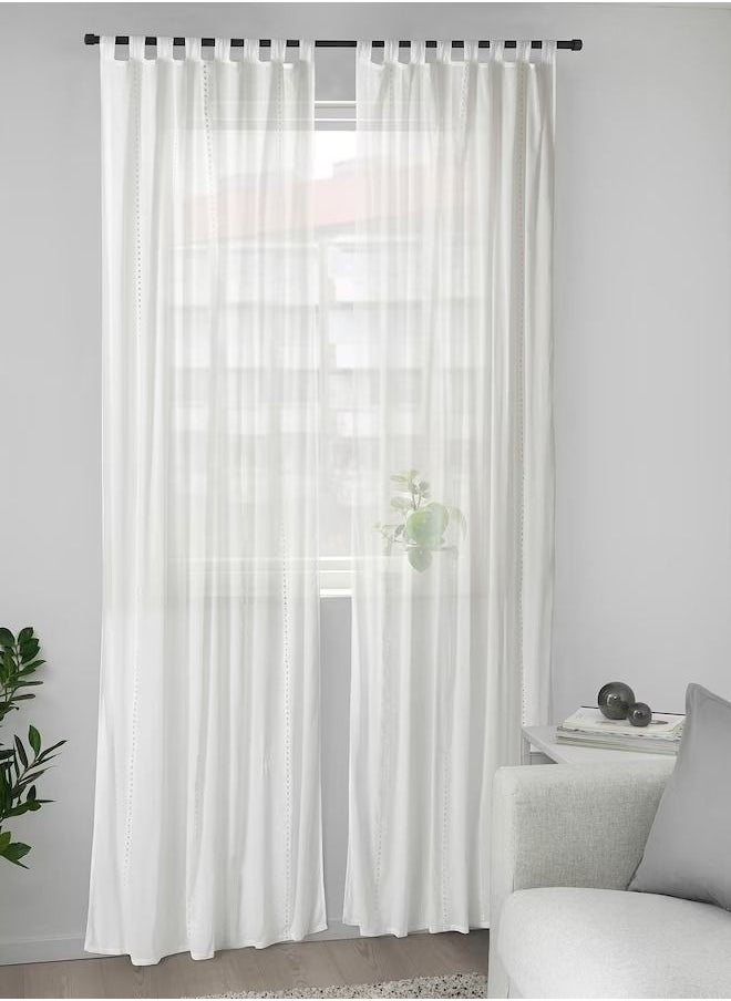 Generic - Sheer Curtains 1 Pair White Embroidery 145x300cm - Image 1