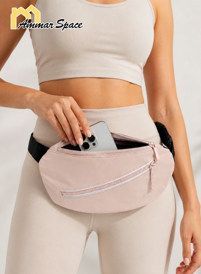 Ammar Space Lightweight Running Belt Waist Bag for Women & Men, Water-Resistant Sports Fanny Pack with Reflective Strip, Adjustable Waist 66-135cm, 2 Pockets Phone Holder for Running, Gym, Walking, Travel, Pink - Image 2