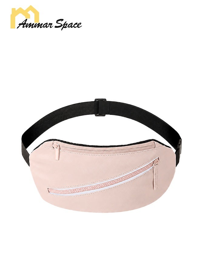 Ammar Space Lightweight Running Belt Waist Bag for Women & Men, Water-Resistant Sports Fanny Pack with Reflective Strip, Adjustable Waist 66-135cm, 2 Pockets Phone Holder for Running, Gym, Walking, Travel, Pink - Image 1
