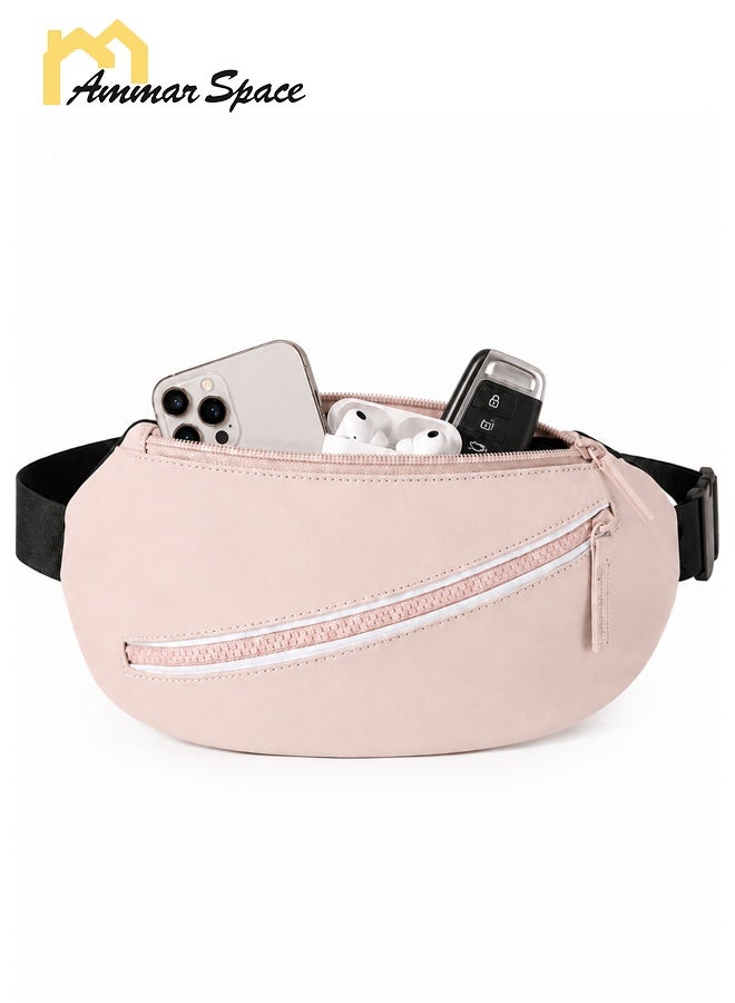 Ammar Space Lightweight Running Belt Waist Bag for Women & Men, Water-Resistant Sports Fanny Pack with Reflective Strip, Adjustable Waist 66-135cm, 2 Pockets Phone Holder for Running, Gym, Walking, Travel, Pink - Image 3