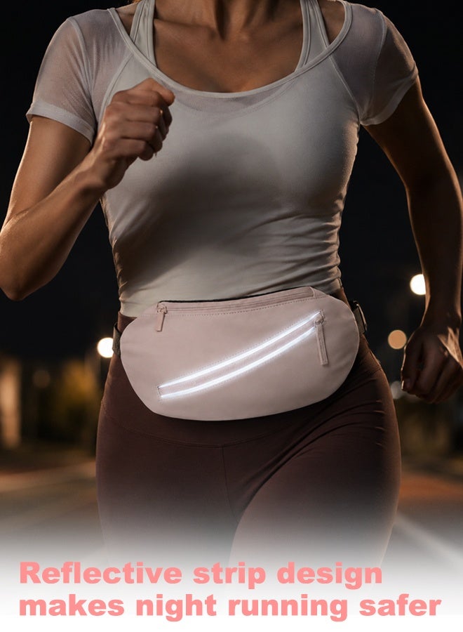 Ammar Space Lightweight Running Belt Waist Bag for Women & Men, Water-Resistant Sports Fanny Pack with Reflective Strip, Adjustable Waist 66-135cm, 2 Pockets Phone Holder for Running, Gym, Walking, Travel, Pink - Image 4