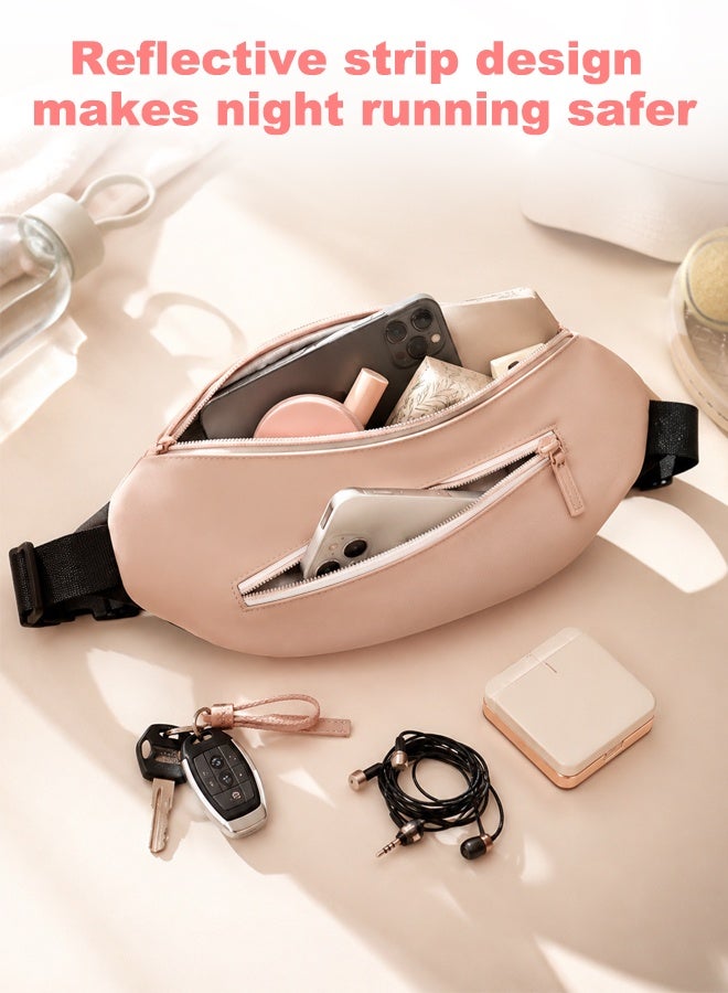 Ammar Space Lightweight Running Belt Waist Bag for Women & Men, Water-Resistant Sports Fanny Pack with Reflective Strip, Adjustable Waist 66-135cm, 2 Pockets Phone Holder for Running, Gym, Walking, Travel, Pink - Image 5