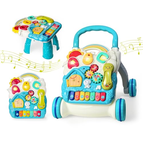 Cuterabit Sit to Stand Baby Walker Activity Center with Music and Light Activity Table for Toddlers Push Toys for Babies Learning to Walk Early Education Toys for Infant Boys Girls 6 Months Up Blue - Image 1
