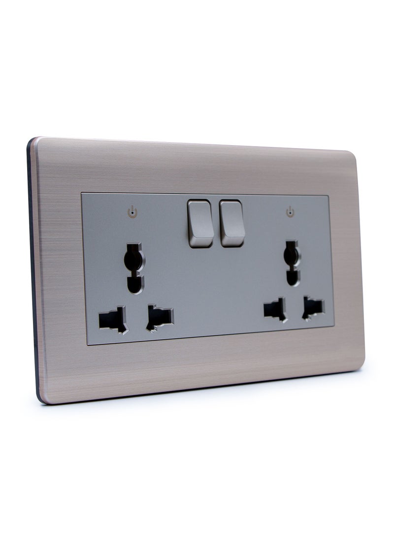 Duravel Duravel Dual Universal Wall Socket with Switches, Brushed Metal, 2-Gang Electrical Outlet, Brass  - Image 3