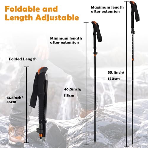 Aventik Foldable Wading Staff for Fly Fishing 55.1'' Retractable Fishing Wading Stick Aluminum Body Corrosion Resistance Water Depth Safety Gear(WS-093) - Image 2