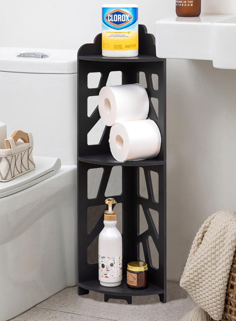 TPGP Corner Shelves - Corner Shelf Stand Waterproof, Great for Bathroom Storage, Tight Space, Small Shelf Stand Fit for Toilet Paper Holder Storage, Corner Tables for Small Space (Black)  - Image 5