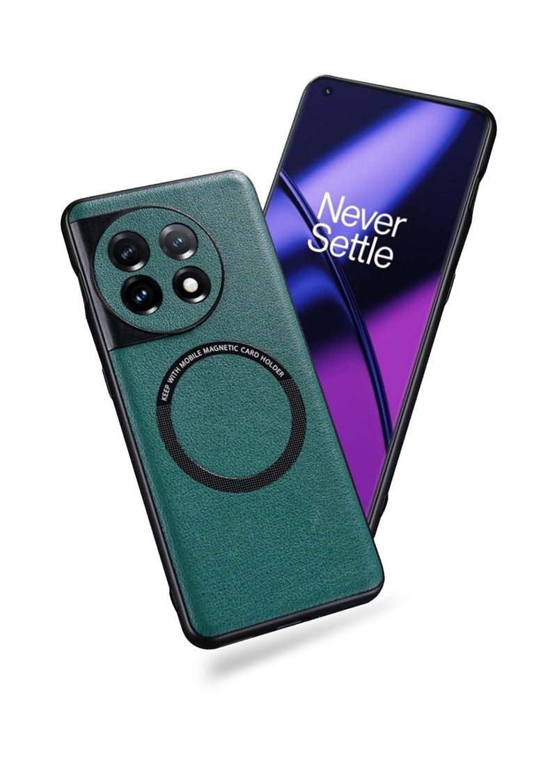Techie Premium Soft PU Leather Texture MagSafe Phone Case Cover for OnePlus 11 - Green  - Image 1