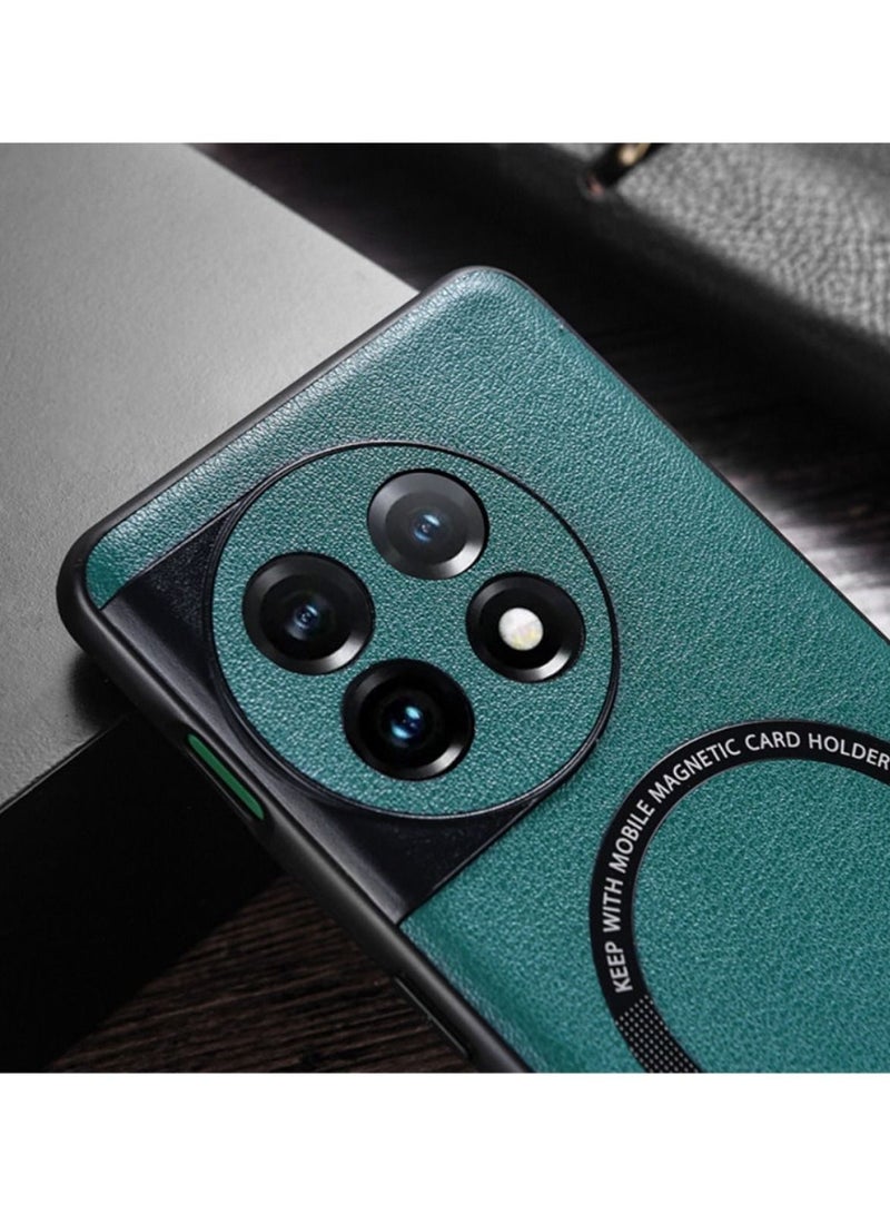 Techie Premium Soft PU Leather Texture MagSafe Phone Case Cover for OnePlus 11 - Green  - Image 3
