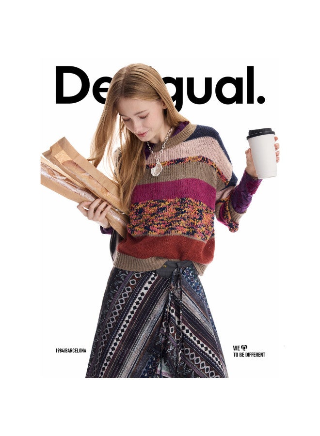 DESIGUAL 25 خريف شتاء وصول جديد سترة نسائية محبوكة بتصميم كتلة الألوان وخطوط متداخلة - Image 4