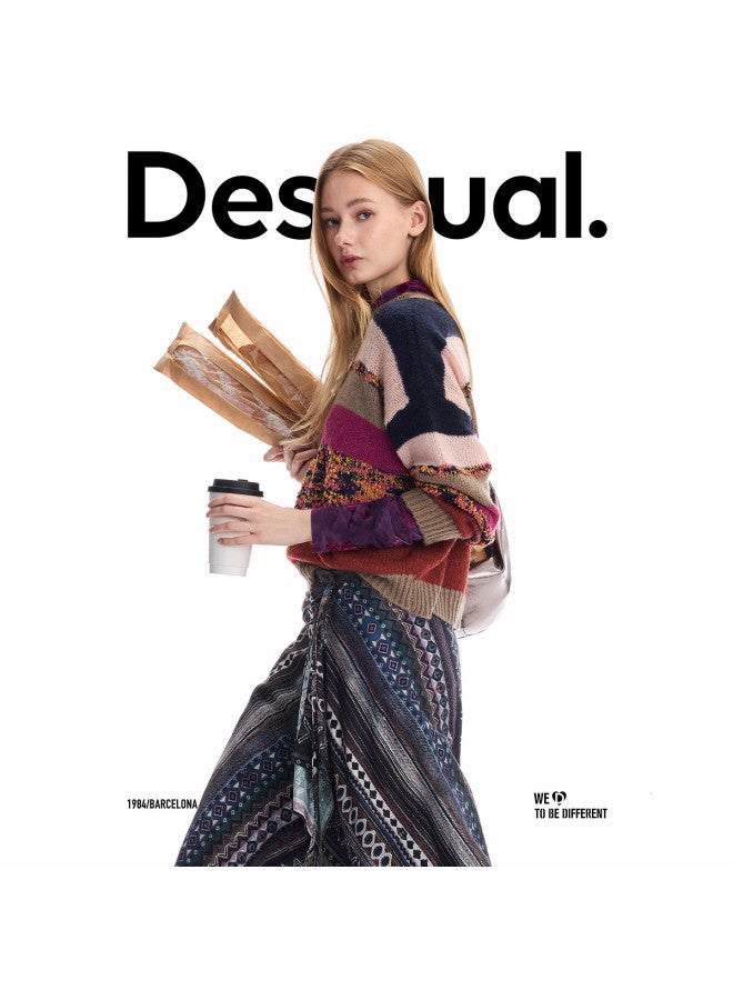 DESIGUAL 25 خريف شتاء وصول جديد سترة نسائية محبوكة بتصميم كتلة الألوان وخطوط متداخلة - Image 2