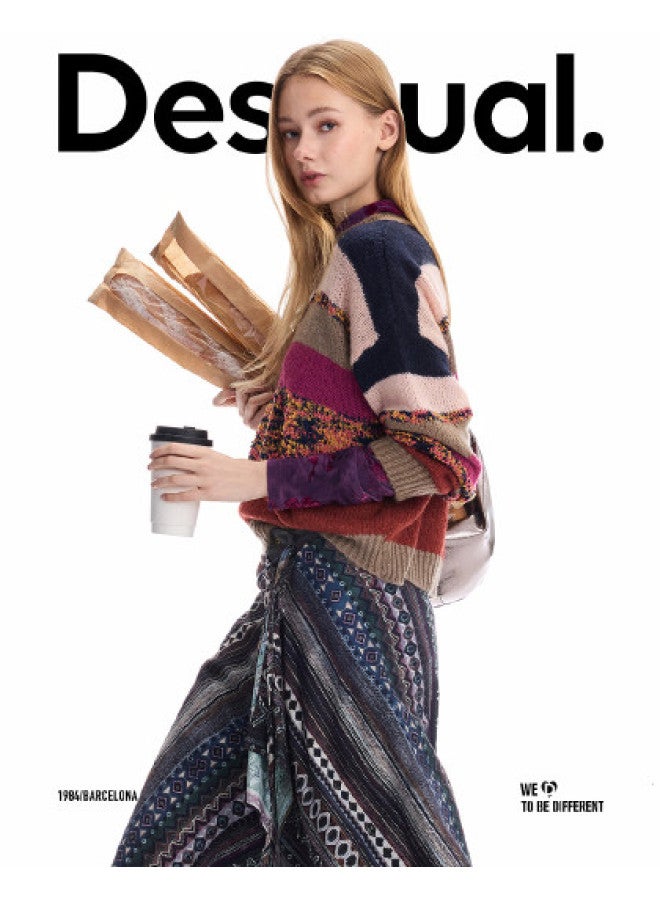 DESIGUAL 25 خريف شتاء وصول جديد سترة نسائية محبوكة بتصميم كتلة الألوان وخطوط متداخلة - Image 1