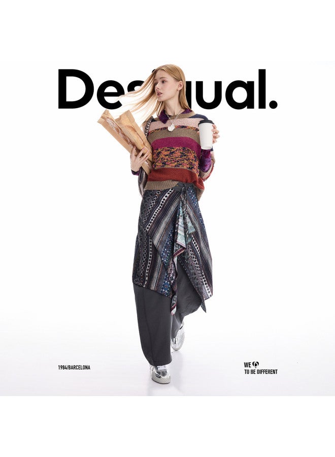 DESIGUAL 25 خريف شتاء وصول جديد سترة نسائية محبوكة بتصميم كتلة الألوان وخطوط متداخلة - Image 3