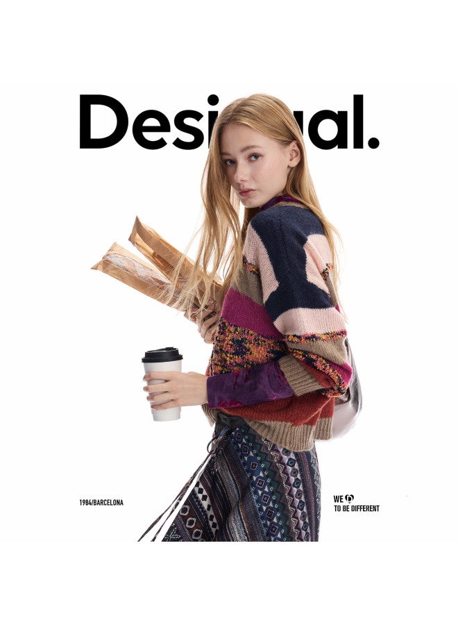 DESIGUAL 25 خريف شتاء وصول جديد سترة نسائية محبوكة بتصميم كتلة الألوان وخطوط متداخلة - Image 5
