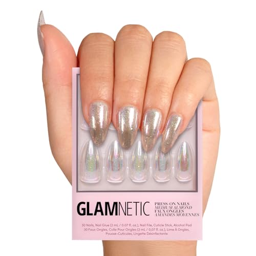 Glamnetic Press On Nails Stardust Medium Pointed Almond Holographic Fake Nails Salon Quality 15 Sizes 30 Nail Kit with Glue - Image 1