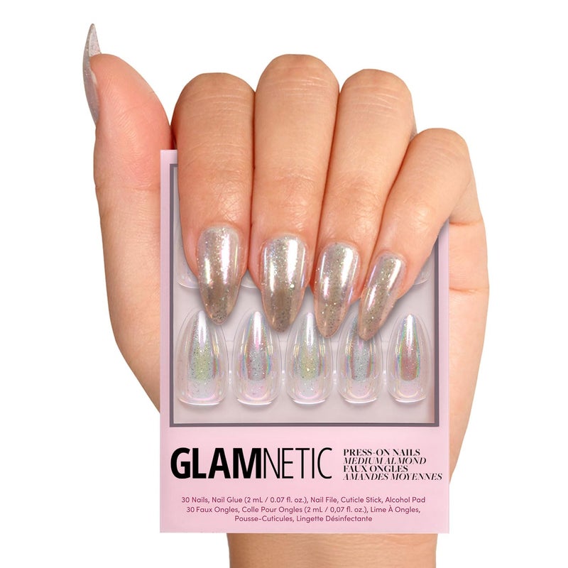 Glamnetic Press On Nails Stardust Medium Pointed Almond Holographic Fake Nails Salon Quality 15 Sizes 30 Nail Kit with Glue - Image 3