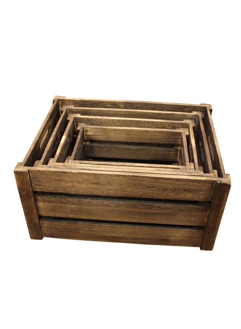 LINGWEI Natural Wooden Storage Crates Set of 4 Nesting Wooden Boxes with Cutout Handles Rustic Farmhouse Decorative Storage Containers for Home Kitchen, Bathroom, and Office - Image 2
