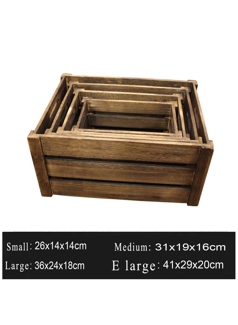 LINGWEI Natural Wooden Storage Crates Set of 4 Nesting Wooden Boxes with Cutout Handles Rustic Farmhouse Decorative Storage Containers for Home Kitchen, Bathroom, and Office - Image 5
