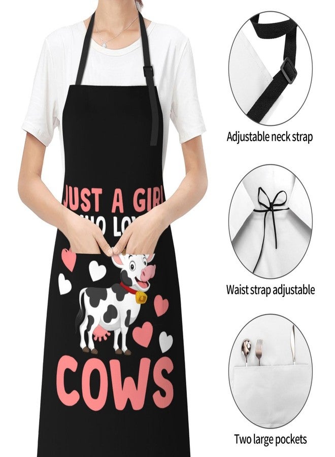 Perinsto Just A Girl Who Loves Cows Waterproof Apron With 2 Pockets Kitchen Chef Aprons Bibs For Cooking Baking Painting Gardening Grooming - Image 3