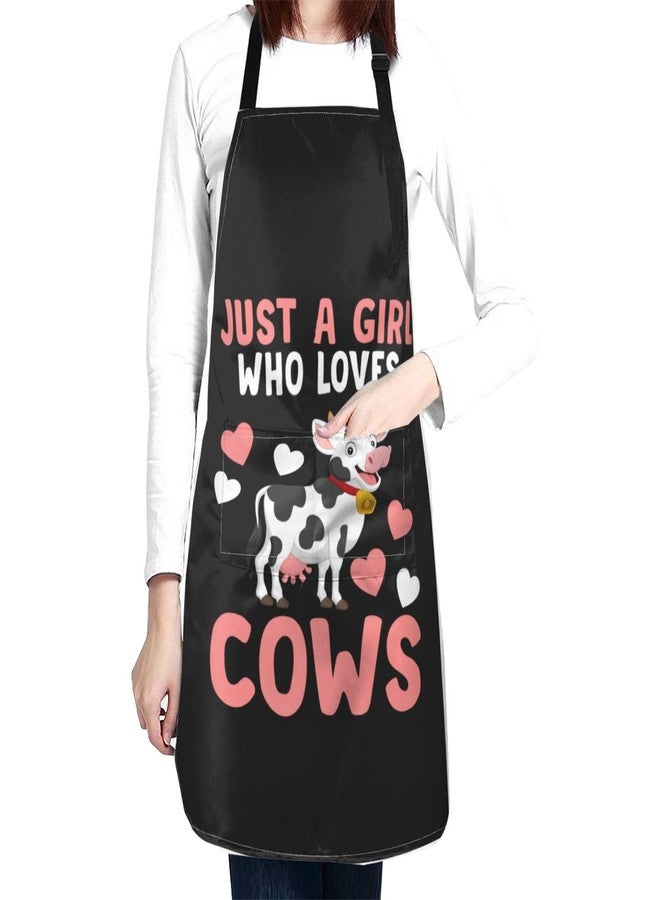 Perinsto Just A Girl Who Loves Cows Waterproof Apron With 2 Pockets Kitchen Chef Aprons Bibs For Cooking Baking Painting Gardening Grooming - Image 1