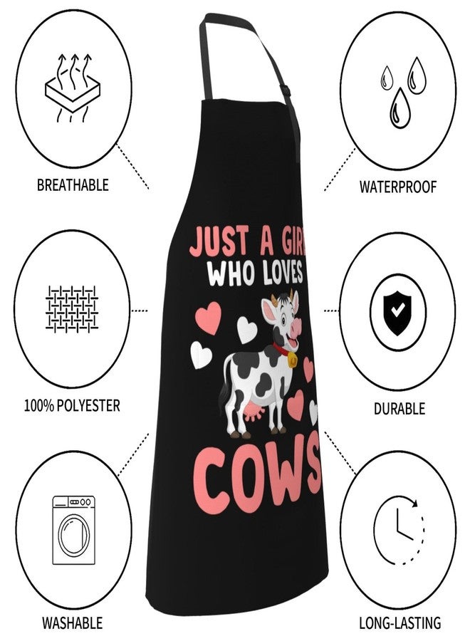 Perinsto Just A Girl Who Loves Cows Waterproof Apron With 2 Pockets Kitchen Chef Aprons Bibs For Cooking Baking Painting Gardening Grooming - Image 5