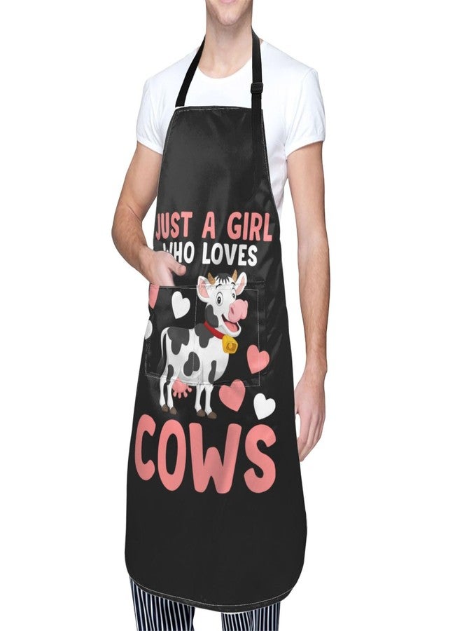 Perinsto Just A Girl Who Loves Cows Waterproof Apron With 2 Pockets Kitchen Chef Aprons Bibs For Cooking Baking Painting Gardening Grooming - Image 2