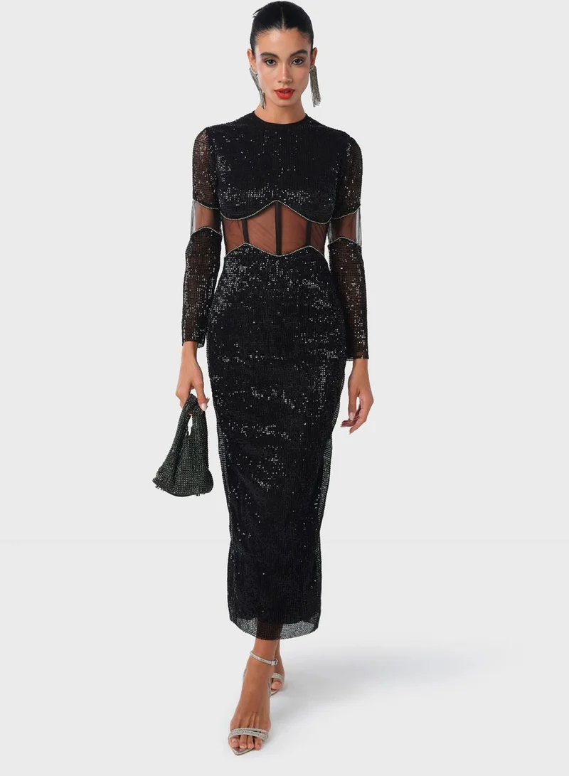 Threadz by Ajooni Sequin Corset Midi Dress