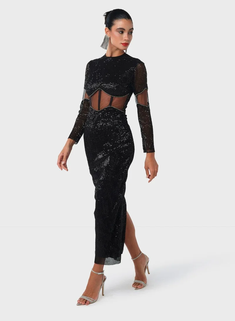 Threadz by Ajooni Sequin Corset Midi Dress