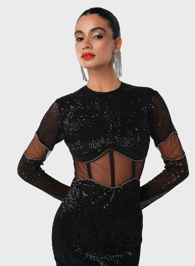 Threadz by Ajooni Sequin Corset Midi Dress