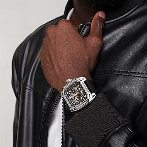 NORTH EDGE Automatic Mechanical Watch - Men's Skeleton Stainless Steel Silver Mechanical Watch Seagull Movement Ruby Crystal Wristwatch for Men Space X Series - Image 5