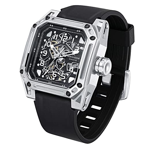 NORTH EDGE Automatic Mechanical Watch - Men's Skeleton Stainless Steel Silver Mechanical Watch Seagull Movement Ruby Crystal Wristwatch for Men Space X Series - Image 2