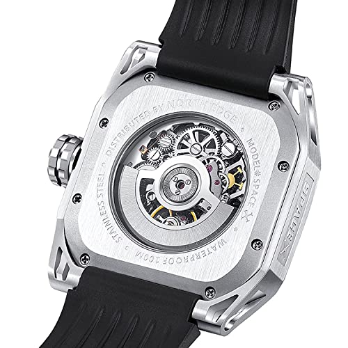 NORTH EDGE Automatic Mechanical Watch - Men's Skeleton Stainless Steel Silver Mechanical Watch Seagull Movement Ruby Crystal Wristwatch for Men Space X Series - Image 3
