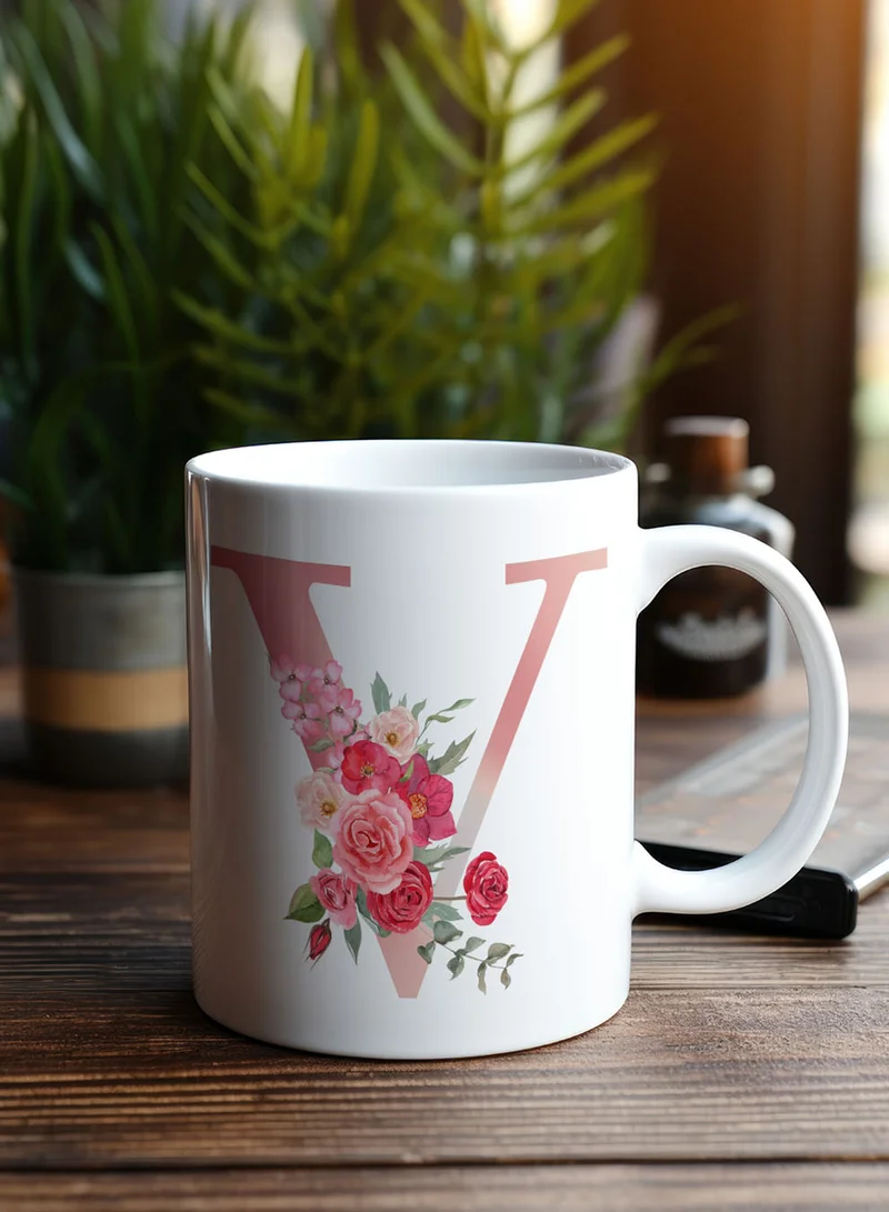 LOWHA 11 oz Ceramic Mug with Letter V Design on Both Sides