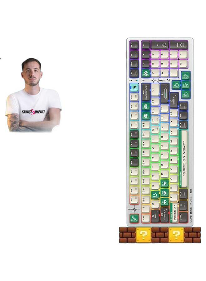 A4TECH A4Tech Rk90S 98-Key Wired/Wireless/Bluetooth Tri-Mode Customizable Mechanical Keyboard Hot-Swappable For Gaming, Pubg, Cs, Waifu, Cf, E-Sports Blood Hand Phantom Pixel Battle Green - Image 3
