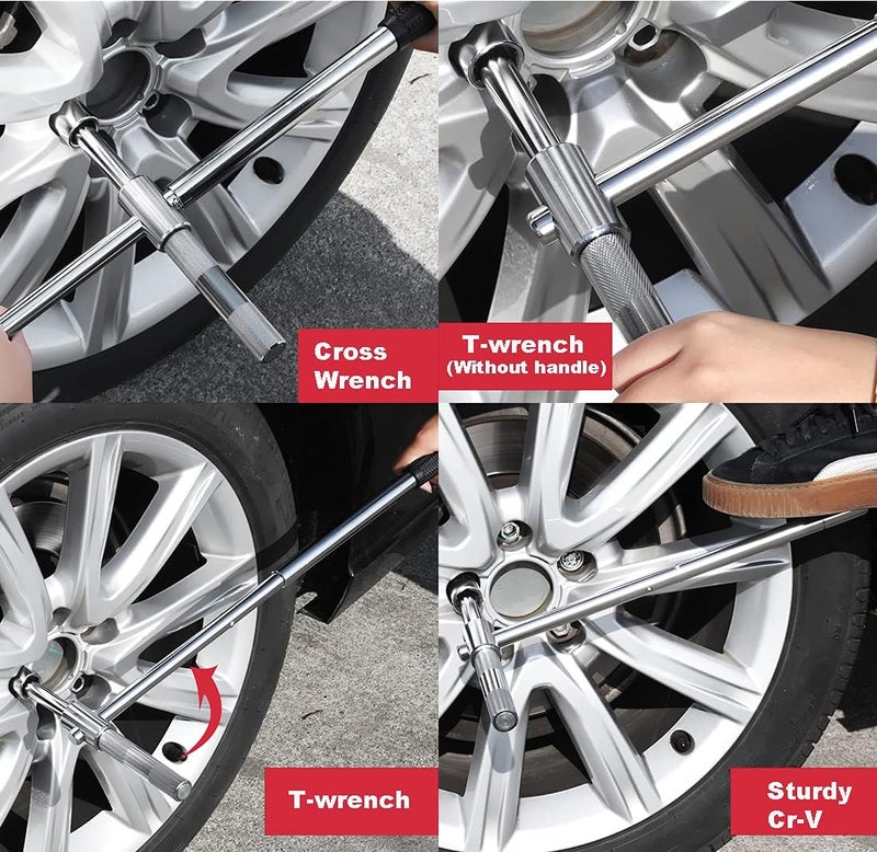 LEJOSTOL 23" Universal Extended Lug Wrench, 4 Way Tire Iron Nut Wrench Set with Storage Box and Standard Lug Nut Remover (17mm/19mm,21mm/23mm) for Heavy Duty Cross Wrench, Tire Wrench - Image 4