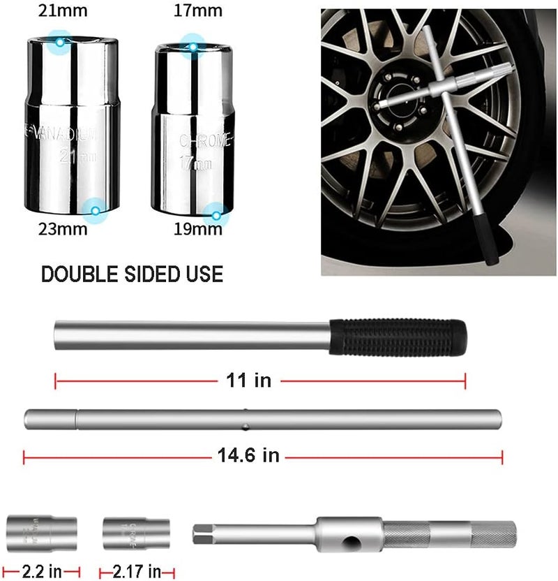 LEJOSTOL 23" Universal Extended Lug Wrench, 4 Way Tire Iron Nut Wrench Set with Storage Box and Standard Lug Nut Remover (17mm/19mm,21mm/23mm) for Heavy Duty Cross Wrench, Tire Wrench - Image 2