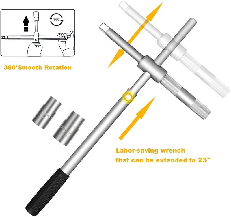 LEJOSTOL 23" Universal Extended Lug Wrench, 4 Way Tire Iron Nut Wrench Set with Storage Box and Standard Lug Nut Remover (17mm/19mm,21mm/23mm) for Heavy Duty Cross Wrench, Tire Wrench - Image 3