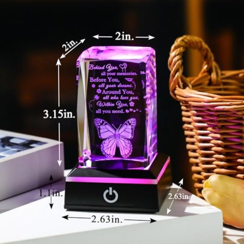3D Crystal Graduation Quote with Butterfly Desk Decor Sign Positive s for Women Men Behind You All Your Memories Colorful Led Base Home Shelf Decoration Grad Birthday - Image 5