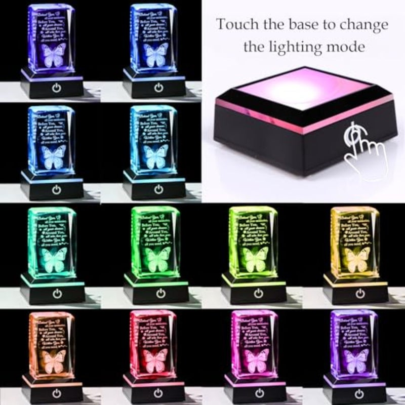 3D Crystal Graduation Quote with Butterfly Desk Decor Sign Positive s for Women Men Behind You All Your Memories Colorful Led Base Home Shelf Decoration Grad Birthday - Image 2