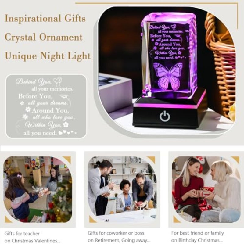 3D Crystal Graduation Quote with Butterfly Desk Decor Sign Positive s for Women Men Behind You All Your Memories Colorful Led Base Home Shelf Decoration Grad Birthday - Image 4