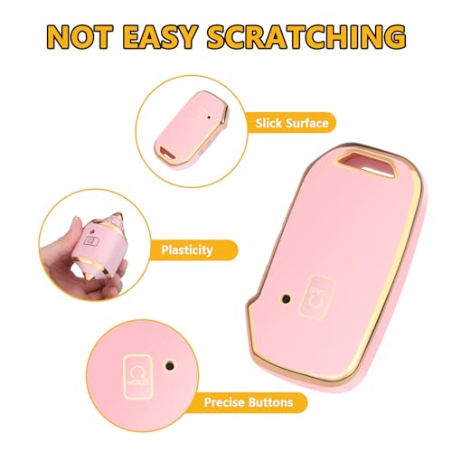 FT FUNTOR for Kia Key Fob Cover,Compatible with Kia Soul Forte Telluride K5 Seltos NIRO Sportage Sorento,5 Buttons TPU for K5 Key Fob Cover with Golden Edge (Pink) - Image 4