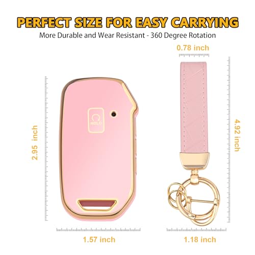 FT FUNTOR for Kia Key Fob Cover,Compatible with Kia Soul Forte Telluride K5 Seltos NIRO Sportage Sorento,5 Buttons TPU for K5 Key Fob Cover with Golden Edge (Pink) - Image 5