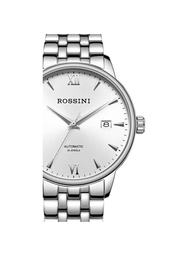 ROSSINI Men'S Automatic Mechanical Watch, New Year Gift, Business Casual Men'S Watch, White Dial, Steel Strap, 517773 - Image 2