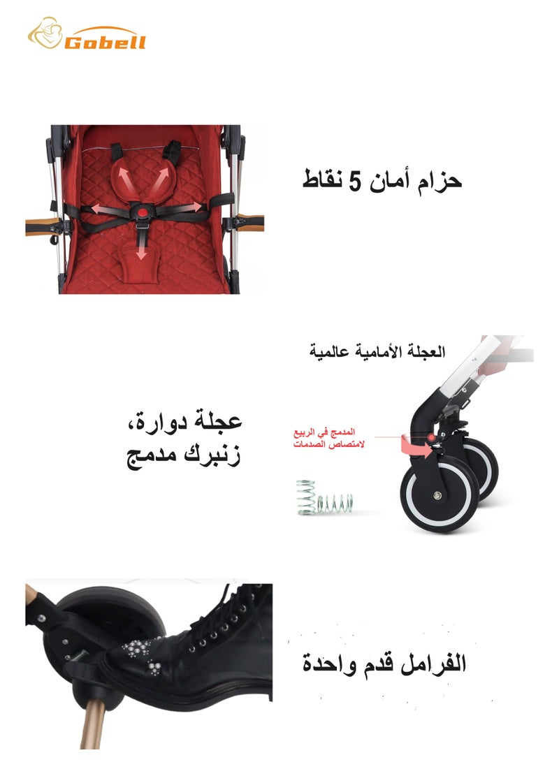 جوبل عربة أطفال مفردة قابلة للطي مع وضعية استلقاء متعددة ومظلة قابلة للتعديل - Image 2