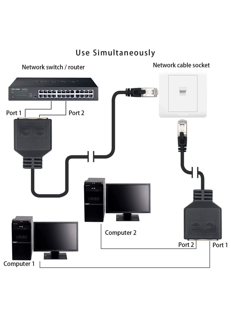 SYOSI 2-Piece RJ45 Splitter Ethernet Ethernet Port Splitter 1 Male to Female Adapter for Cat 5 CAT 6 LAN Cable Extender Surf Online at The Same time 30cm  - Image 2