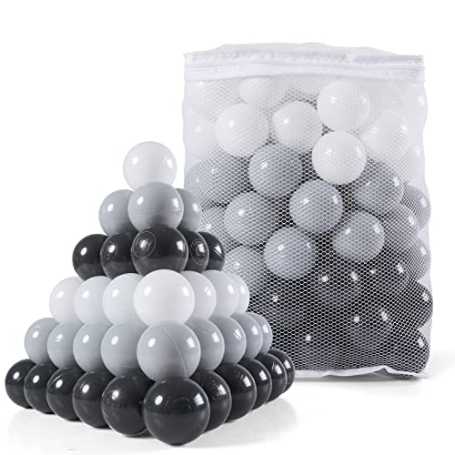 STARBOLO Ball Pit Balls 100 pcs Plastic Play Pit Balls Crawl Balls with Color Black Grey White for Baby Kids Playpen Pool Tub Toy 22 Inch - Image 1