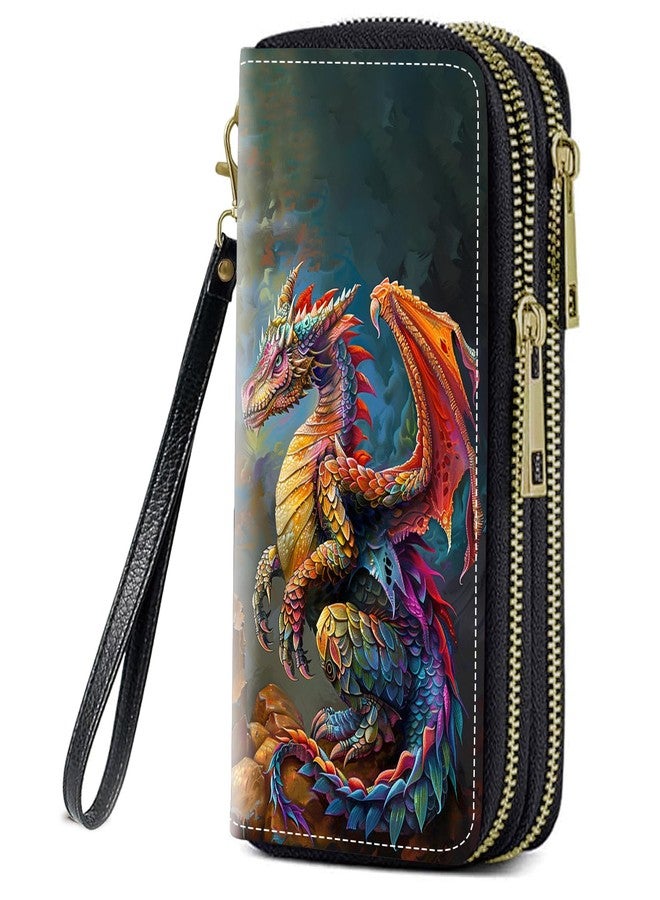 FQTBCEARI Colorful Dragon Print Women Large Capacity Wallet PU Leather Double Zipper Clutch Purse for Smart Phone/Card/Coin/Cash - Image 1